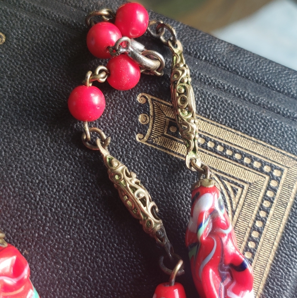 True Art Deco Art Glass And Brass Necklace View 3